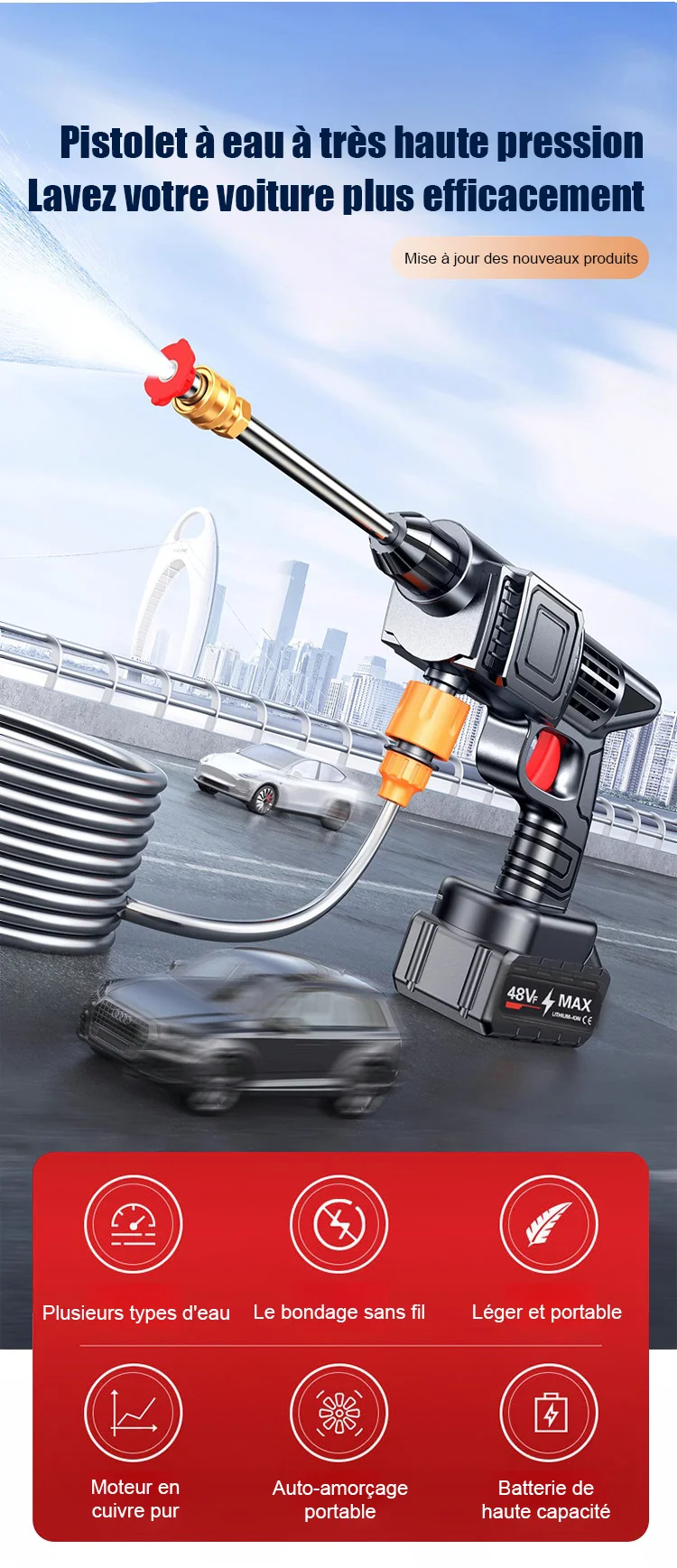 Pistolet électrique de lavage de voiture et d'arrosage